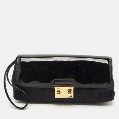 Pre-owned Louis Vuitton Black Monogram Nylon And Vernis Dentelle Pochette