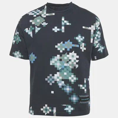Pre-owned Emporio Armani Blue Geometric Print Jersey Crew Neck T-shirt S