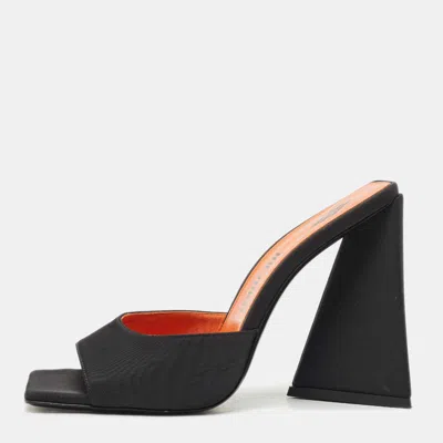 Pre-owned Attico Black Satin Devon Block Heel Slide Sandals Size 39