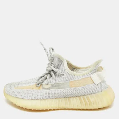 Pre-owned Yeezy X Adidas White/grey Knit Fabric Boost 350 V2 Static Reflective Sneakers Size 38 2/3