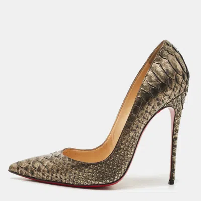 Pre-owned Christian Louboutin Metallic Python So Kate Pumps Size 38.5 In Silver