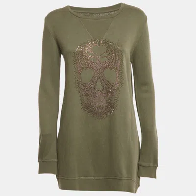 Pre-owned Zadig & Voltaire Sage Green Skull Embellished Cotton Anael Tunic Sweater S
