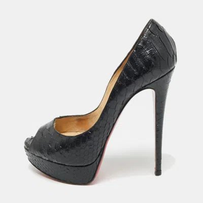 Pre-owned Christian Louboutin Black Python Lady Peep-toe Platform Pumps Size 38