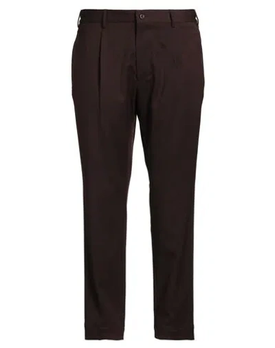 Santaniello Man Pants Chocolate Brown Size 38 Polyester, Wool, Elastane In Brown