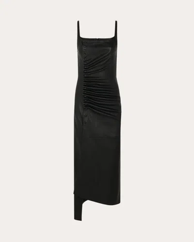 Rabanne Leather Asymmetric Short Dress In Black