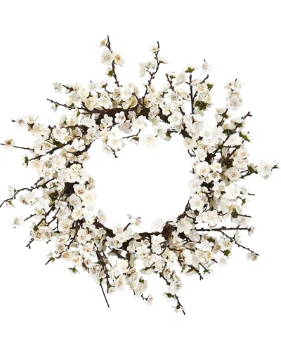 Nearly Natural 24in. Plum Blossom Wreath In White