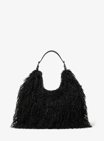Michael Kors Nolita Large Faux Shearling Hobo Shoulder Bag In Black