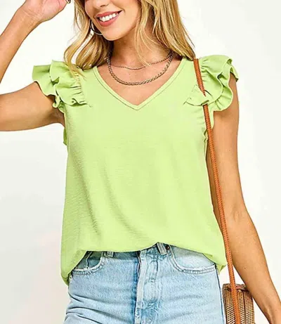 Rousseau Veronica V Neck Ruffled Top In Lime In Green