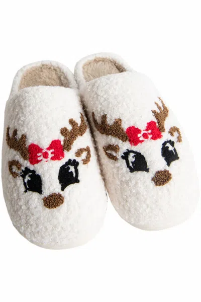Katydid Unisex Reindeer Face Christmas Slippers In White In White