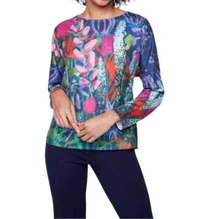 Claire Desjardins Long-sleeves Floral Crew Neck Top In Blue Multi In Multi