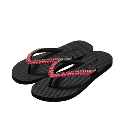 Mystique Pom Pom Sandal In Black / Pink In Pink