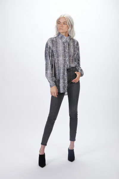 Smythe Poet Blouse In Grey Snake In Gray
