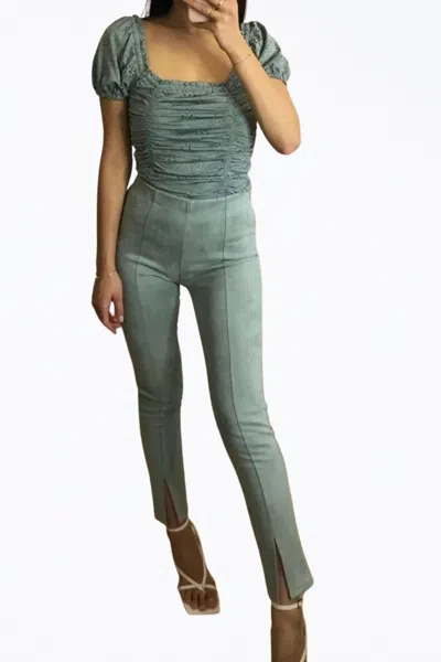 Goldie London High-rise Vegan Suede Split-hem Pants In Mint Green In Green