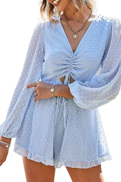 L Michele Cutout Ruffled Chiffon Flounce Romper In Blue In Blue
