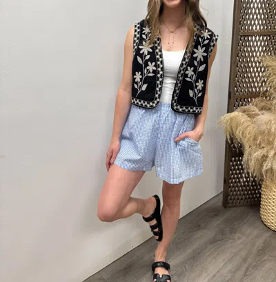 Mustard Seed Embroidered Open Front Vest In Black In Multi