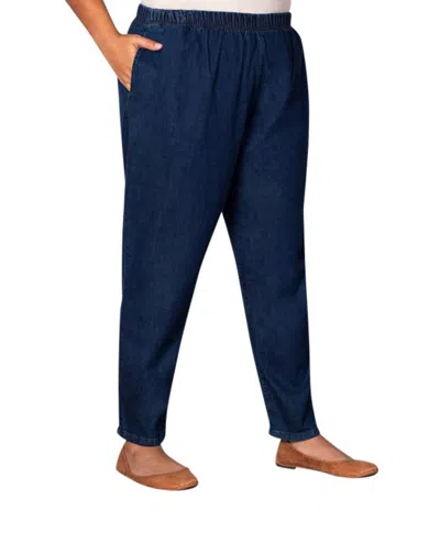 On The Plus Side Plus Size Tailored Petite Denim Jeans In Blue Denim In Blue