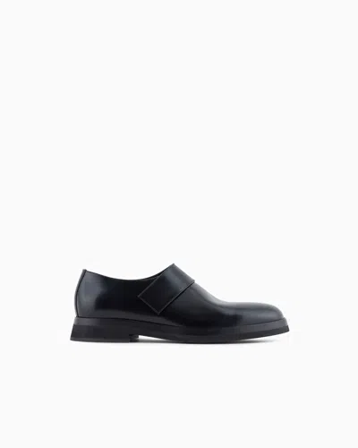 Giorgio Armani Strap-detail Leather Monk Shoes In Black