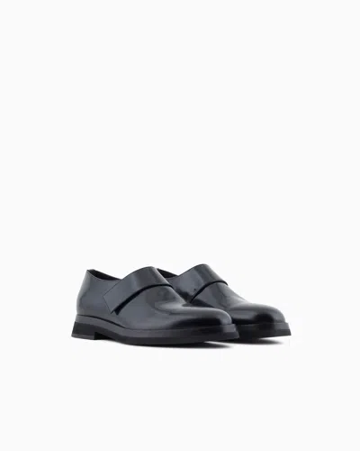 Giorgio Armani Strap-detail Leather Monk Shoes In Black
