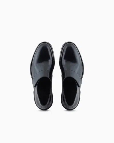 Giorgio Armani Strap-detail Leather Monk Shoes In Black