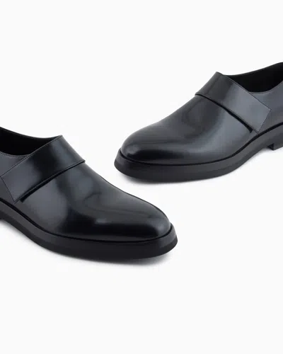 Giorgio Armani Strap-detail Leather Monk Shoes In Black