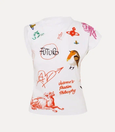 Vivienne Westwood Asymmetric Cap Sleeve Graphic Print Top In Multi