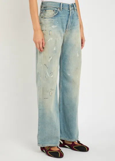 Acne Studios Paint And Dirt-effect Straight-leg Jeans In Blue