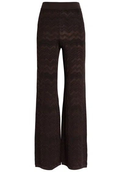 Missoni Chevron Pattern Flared Trousers With Elastic Waistband In Brown