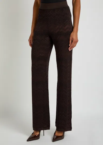 Missoni Chevron Pattern Flared Trousers With Elastic Waistband In Brown
