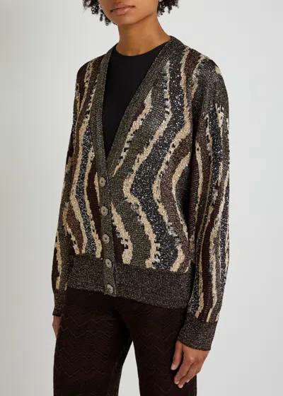 Missoni Boxy Cardigan With Buttons And Wave Pattern In Multi