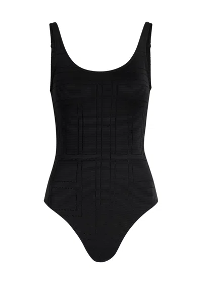 Totême Ribbed Pointelle-knit Recycled Swimsuit In Black