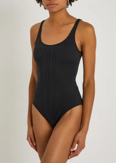 Totême Ribbed Pointelle-knit Recycled Swimsuit In Black