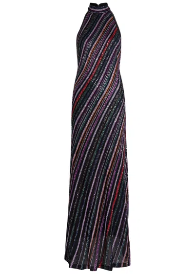 Missoni Long Dress With Halter Neck And Herringbone Stripe Knit In Black