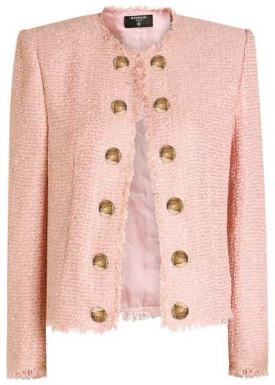 Balmain Edge-to-edge Sequin Tweed Jacket In Pink
