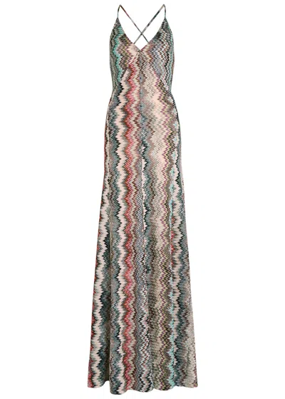 Missoni Long V-neck Dress With Snake Pattern In Multi