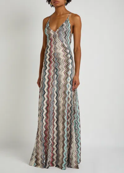 Missoni Long V-neck Dress With Snake Pattern In Multi