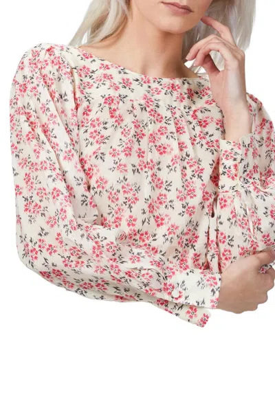 Rebecca Taylor Ikat Long Sleeve Fleur Blouse In Bone Combo In Pink