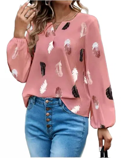 Bayshore Feathered Long Sleeve Top In Pink In Pink