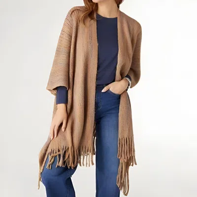 Coco + Carmen Hadley Fringe Shawl Wrap In Taupe In Brown