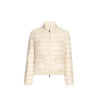 Moncler White Crop Down Jacket With Drawstring In Neutral