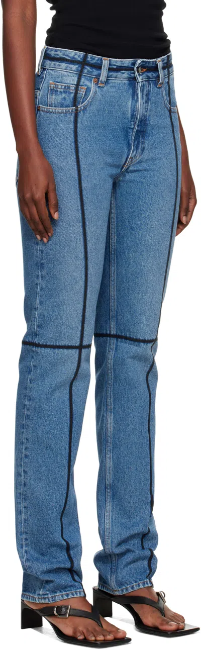 Mm6 Maison Margiela Mm6 By Maison Margiela Flared Blue Jeans With Contrasting Stitching In Blue