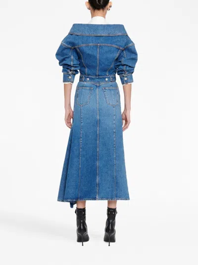 Alexander Mcqueen Denim Midi Skirt In Blue