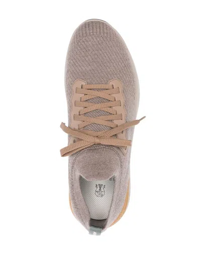 Brunello Cucinelli Taupe Wool Knit Sneakers In Brown