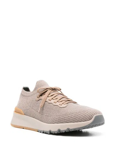 Brunello Cucinelli Taupe Wool Knit Sneakers In Brown