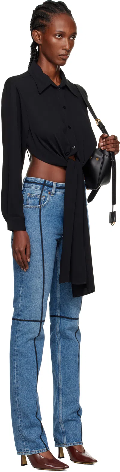 Mm6 Maison Margiela Cotton Jeans With Black Straps In Blue