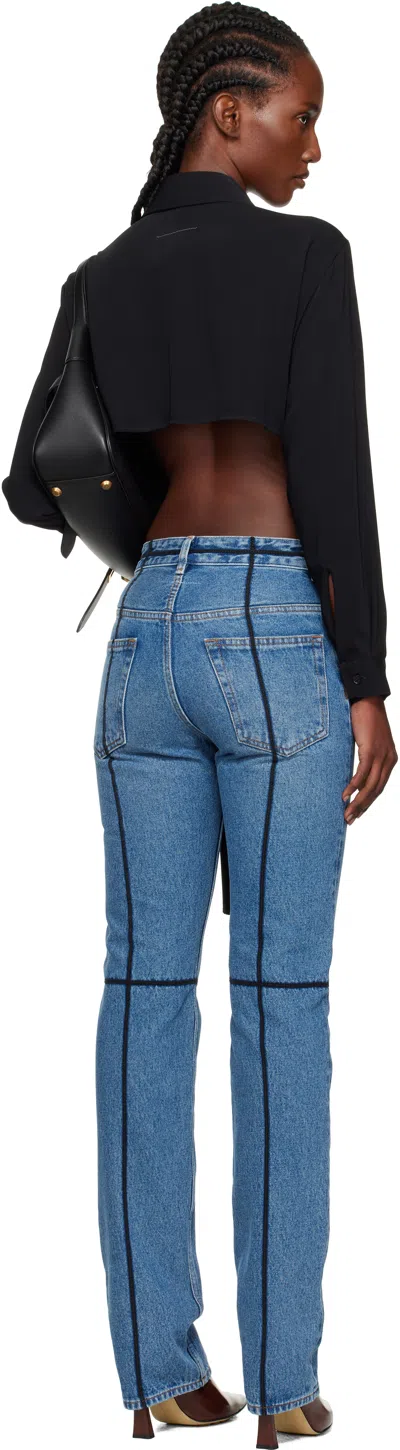 Mm6 Maison Margiela Cotton Jeans With Black Straps In Blue