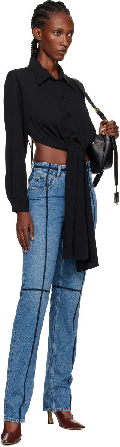 Mm6 Maison Margiela Cotton Jeans With Black Straps In Blue