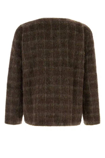 Our Legacy Embroidered Wool Blend V-neck Cardigan With Front Pockets In Brown