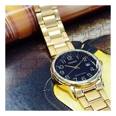 Casio Quartz Stainless Steel Strap Waterproof Mens Black Analog In Gold