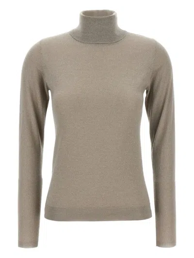 Brunello Cucinelli Sparkling Cashmere And Silk Lightweight Turtleneck Sweater In Gray