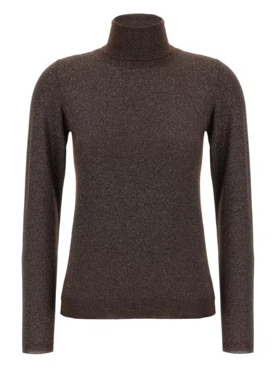 Brunello Cucinelli Sparkling Cashmere And Silk Lightweight Turtleneck Sweater In Brown